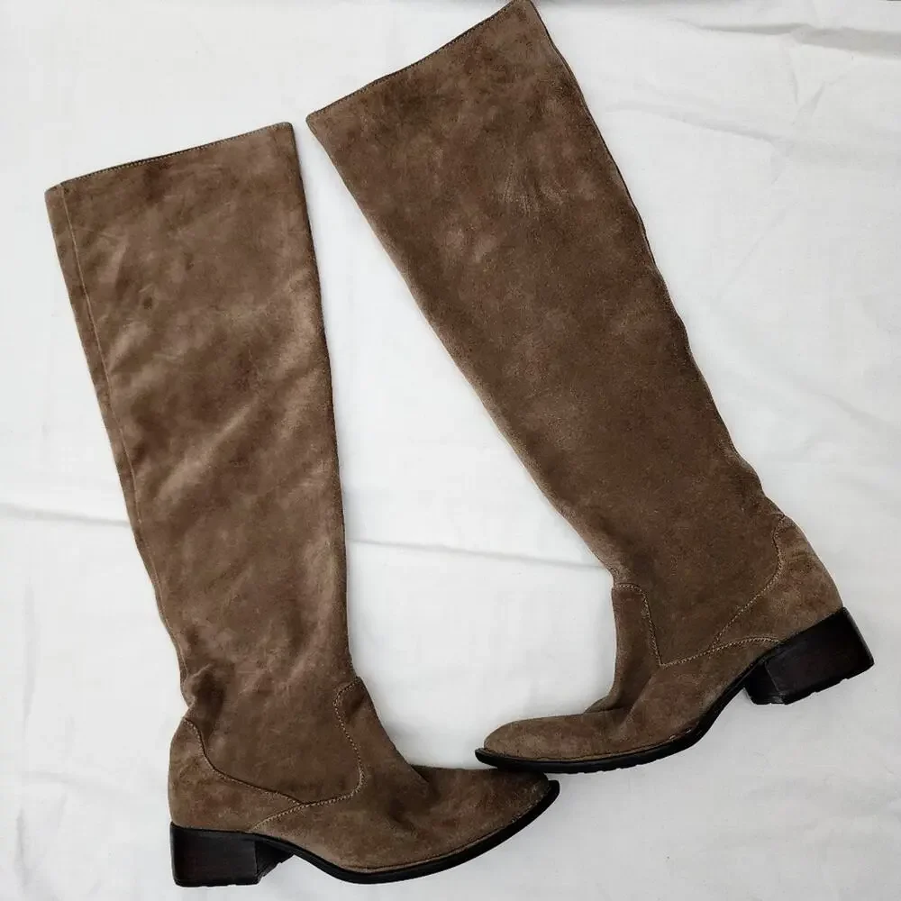 Born Crown Cady Brown Suede Over The Knee Boots Riding Tall Flat Heel - 7.5